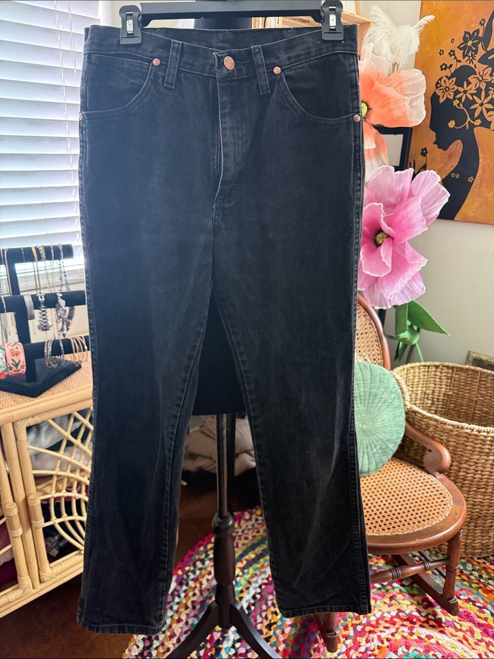 Men’s Wrangler Washed Black Cowboy Cut Zip Fly Western Denim Jeans